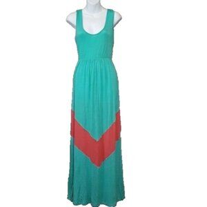 J Mode Womens‎ BOHO Maxi Dress Large Teal Pink Sleeveless Beachy Casual